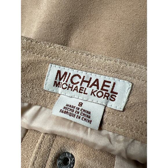 Michael Kors Genuine Tan Suede Leather Skirt Snaps & Zip /Belted Size 8 EUC - Picture 11 of 11